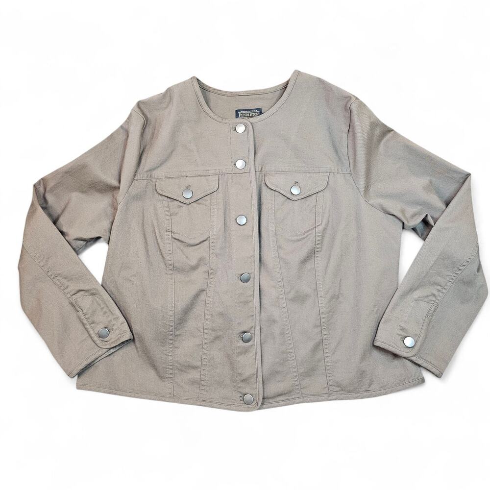 Pendleton Women's Chino Twill Jacket XL Petite Tan Taupe Casual Business Office